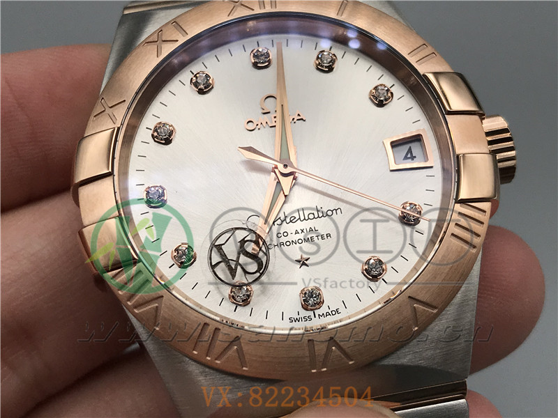 VS廠歐米茄星座38mm間玫白面鉆釘產品展示