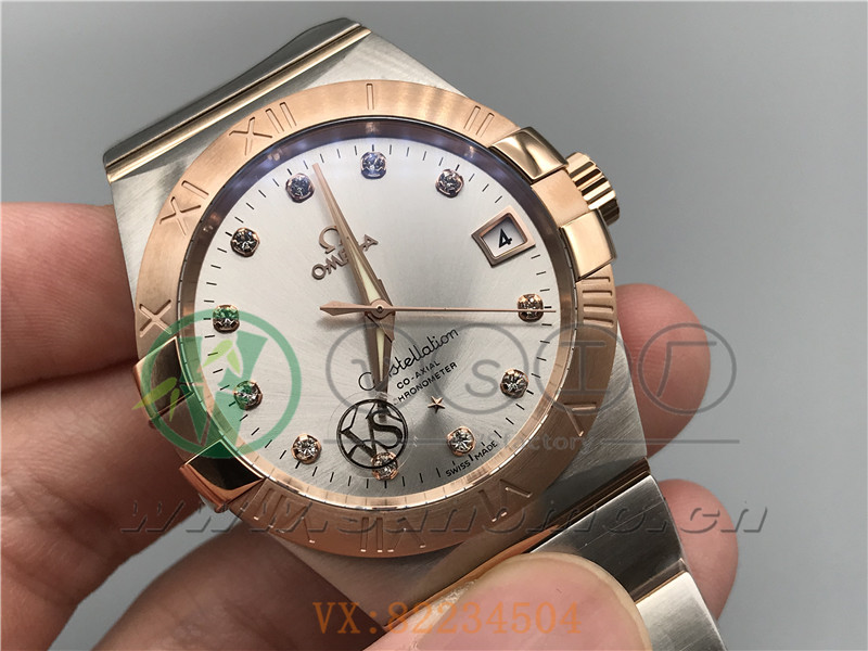 VS廠歐米茄星座38mm間玫白面鉆釘產品展示