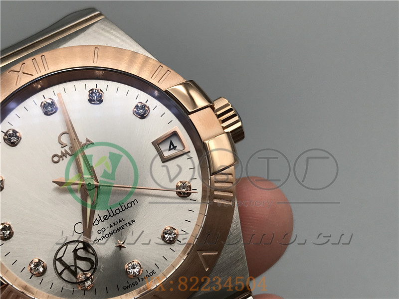 VS廠歐米茄星座38mm間玫白面鉆釘產品展示