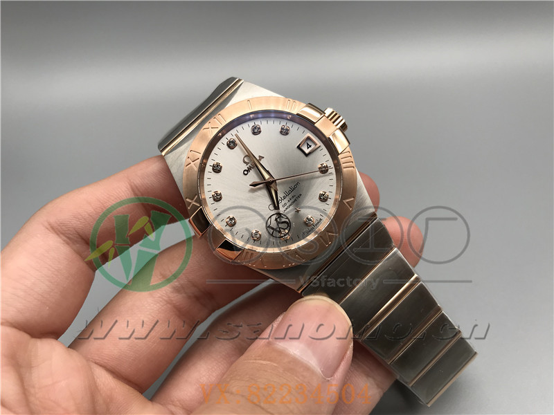 VS廠歐米茄星座38mm間玫白面鉆釘產品展示