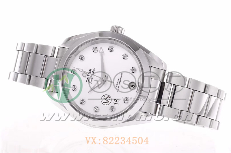 VS廠歐米茄海馬150女士腕表珍珠白貝盤產品展示