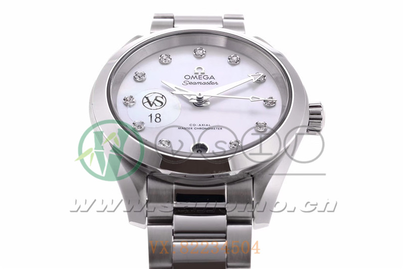 VS廠歐米茄海馬150女士腕表珍珠白貝盤產品展示