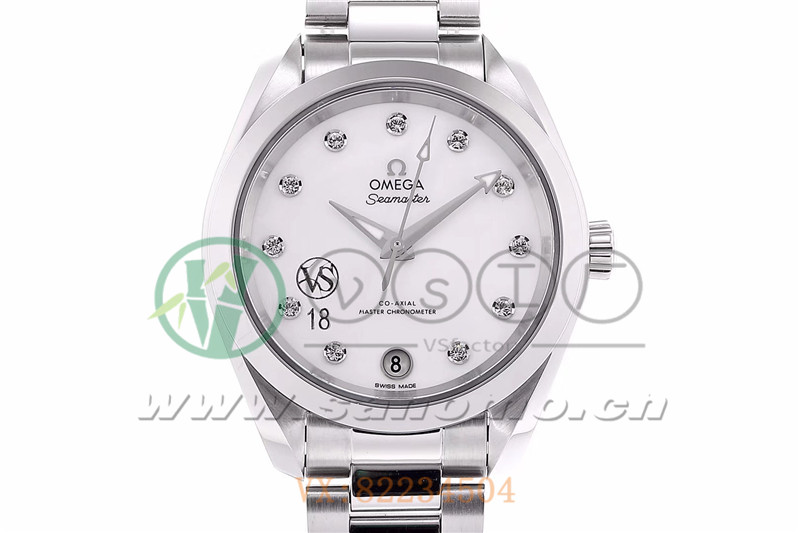 VS廠歐米茄海馬150女士腕表珍珠白貝盤產品展示