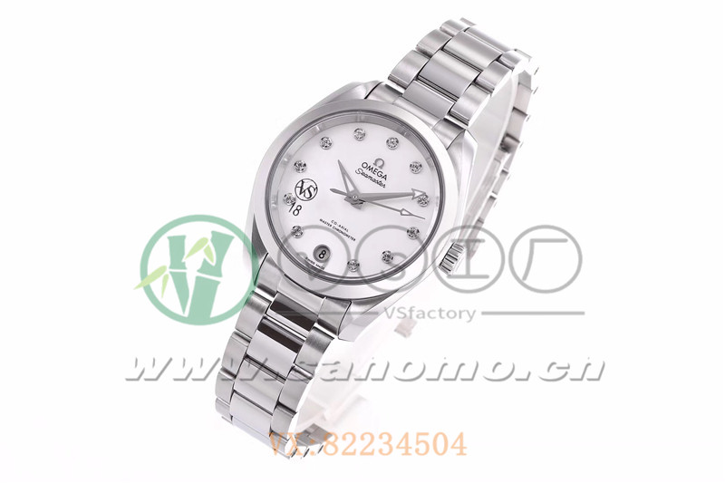 VS廠歐米茄海馬150女士腕表珍珠白貝盤產品展示