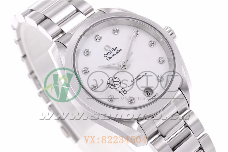 VS廠歐米茄海馬150女士腕表珍珠白貝盤產品展示