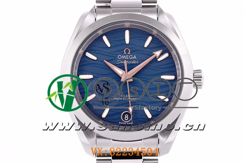 VS廠歐米茄海馬150女士腕表海浪藍盤金針產品展示