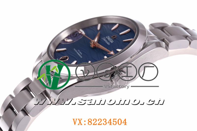 VS廠歐米茄海馬150女士腕表海浪藍盤金針產品展示