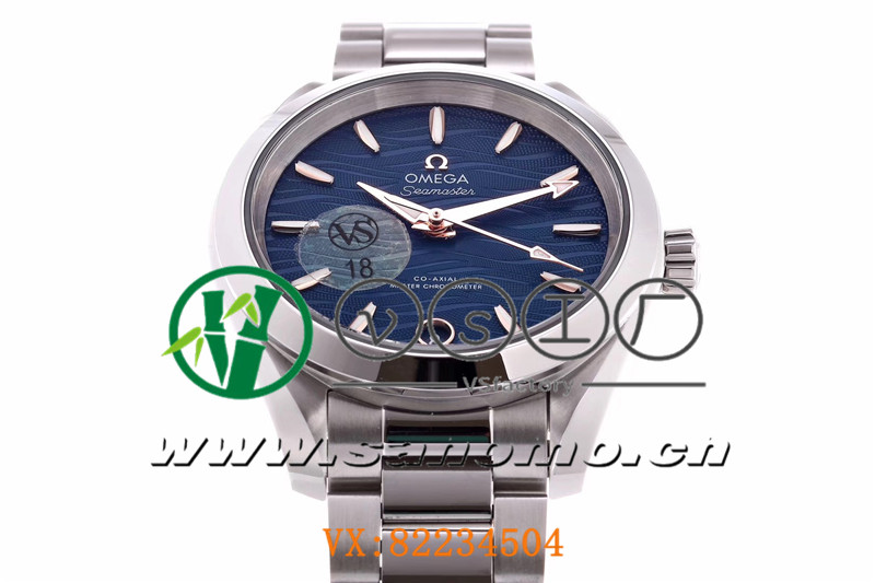 VS廠歐米茄海馬150女士腕表海浪藍盤金針產品展示