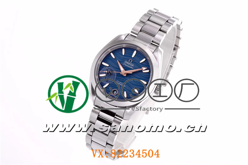 VS廠歐米茄海馬150女士腕表海浪藍盤金針產品展示