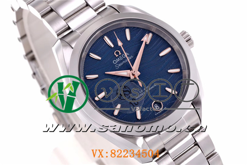 VS廠歐米茄海馬150女士腕表海浪藍盤金針產品展示