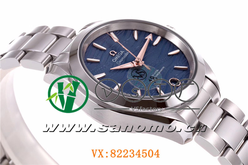 VS廠歐米茄海馬150女士腕表海浪藍盤金針產品展示