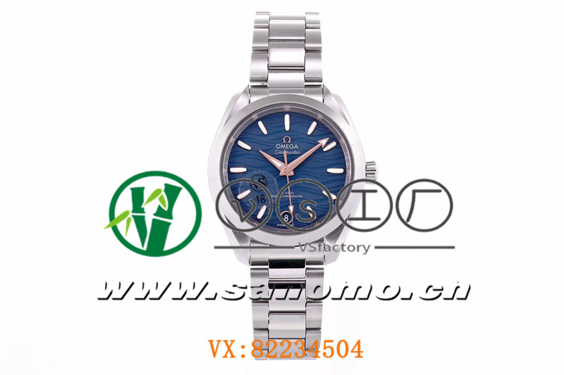 VS廠歐米茄海馬150女士腕表海浪藍盤金針產品展示