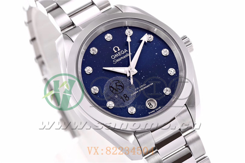 VS廠歐米茄海馬150女士腕表珍珠藍貝盤產品展示