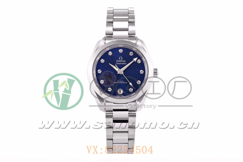 VS廠歐米茄海馬150女士腕表珍珠藍貝盤產品展示